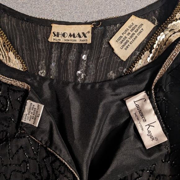 Vtg Designr ShoMax Kazar 3 Black Formal Silk Tops Lg 12 Xlg 14 Beads/Sequins WOW - Picture 2 of 15